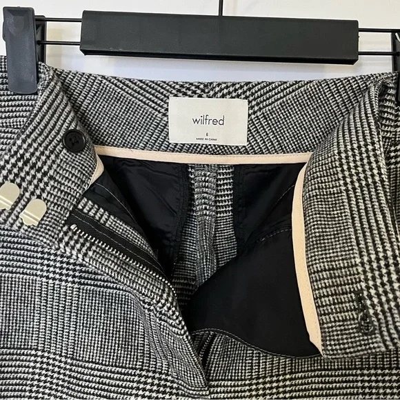 ARITZIA WILFRED Women’s Wool Trouser Pants Black & White Classic Plaid Size 6 - Picture 7 of 11